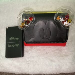 Loungefly Black Mickey Ear Shaker Wallet with Red Trim and Yellow Zip